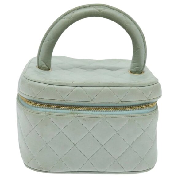 CHANEL Handbags - CHANEL Matelasse Vanity Cosmetic Pouch Lamb Skin Blue Gold CC Auth yk15445